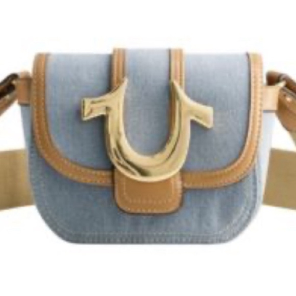 True Religion Blue and Tan Crossbody Bag